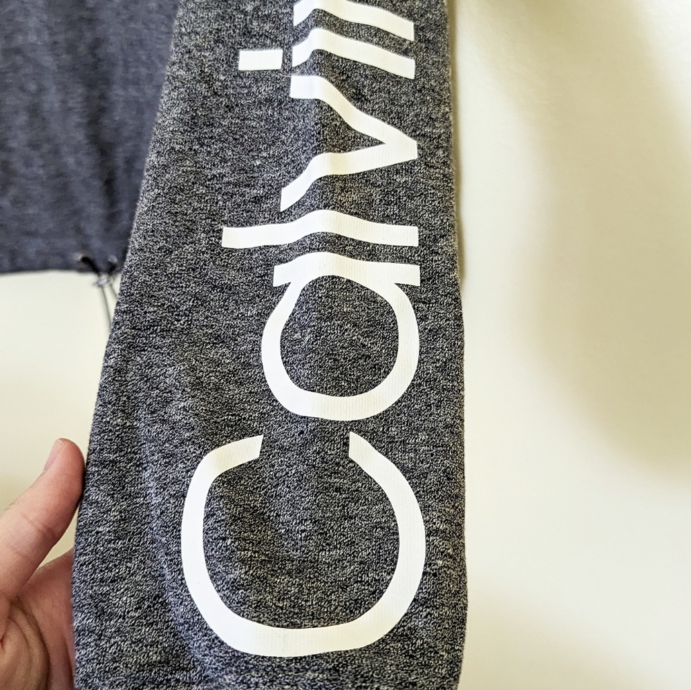 Calvin Klein crop half zip pullover grey sweat jacket white logo on arm large - Picture 4 of 7